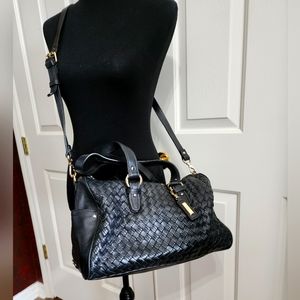 Cole Haan Black Leather Handbag with Woven Weave Design